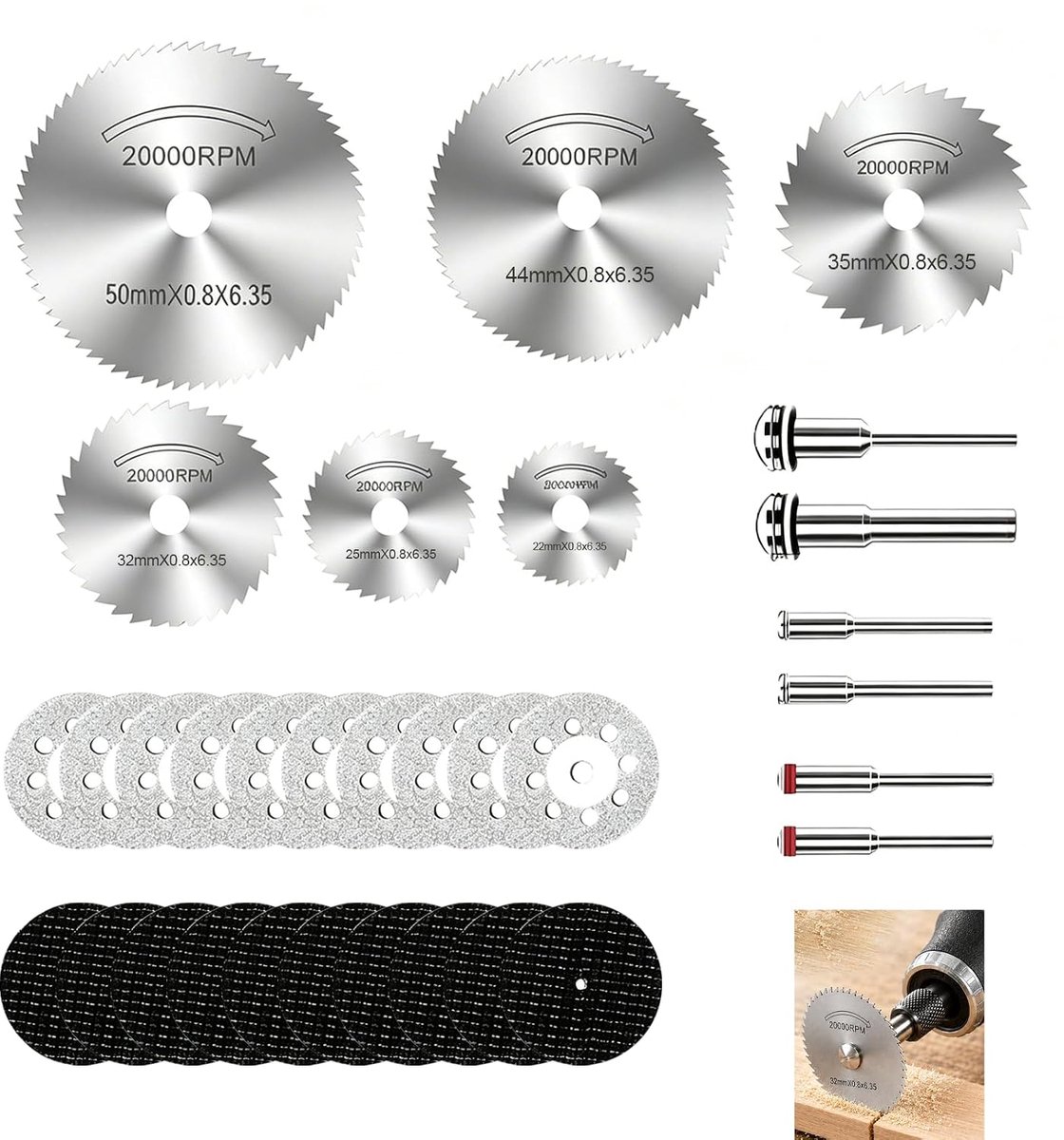 32 stuks diamantschijven, roterend gereedschap, mini cirkelzaagblad, snijschijven van HSS-hars met boorhouder 3 mm - ShopVlot