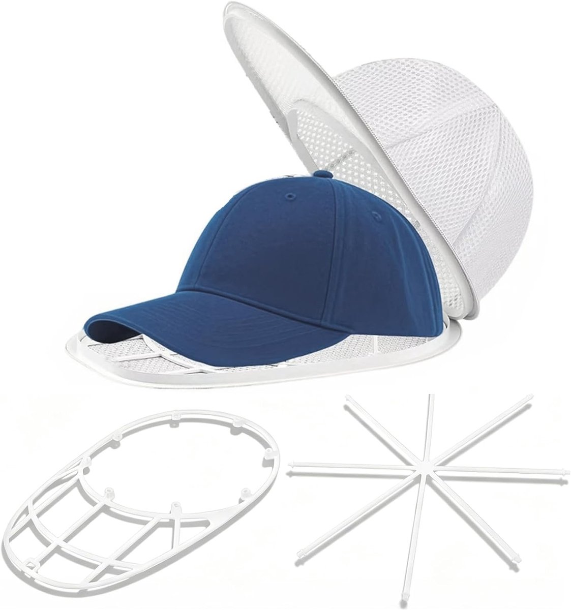 Wasrek voor honkbalpetten, 2 stuks, wit, 35 x 25 cm, opvouwbaar, bescherming en vormgeving, voor wasmachine en - ShopVlot