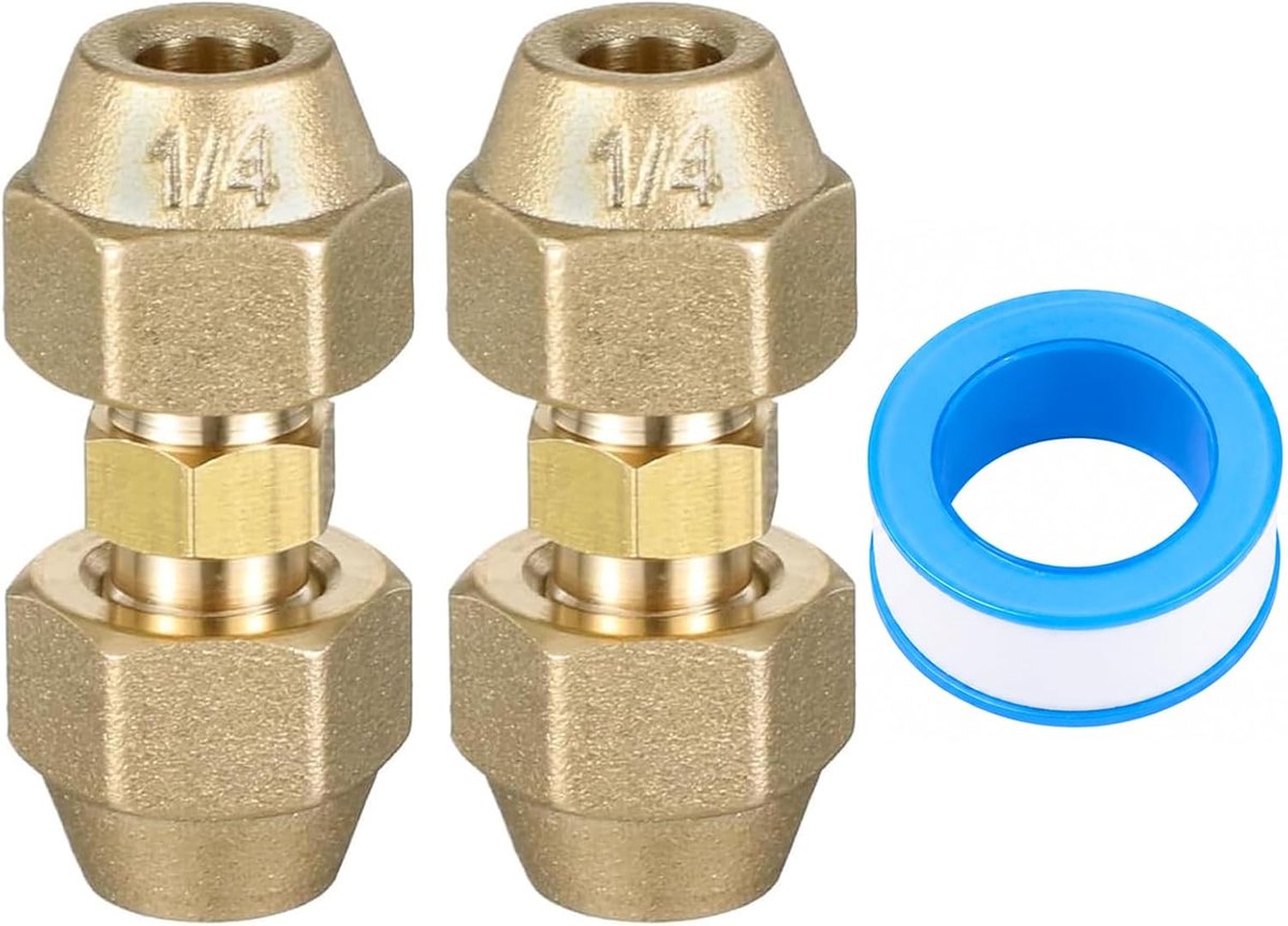 Koperbuisverlengingsset voor airconditioning, 2 stuks, 1/4 inch, lasvrije AC-dubbele nippel, verbindingsadapter met - ShopVlot
