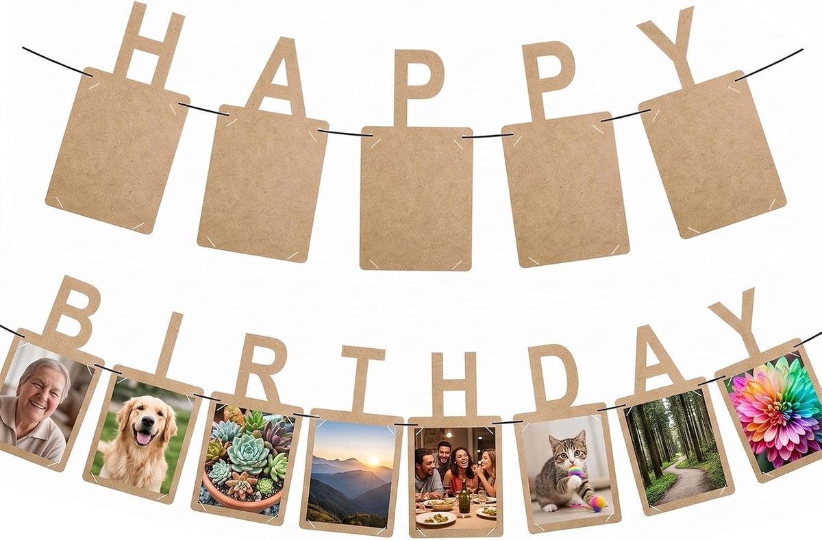 1 set fotoslinger Happy Birthday, kraftpapier, fotoslinger, 26 x 13 cm, verjaardagsdecoratie voor kinderen en - ShopVlot