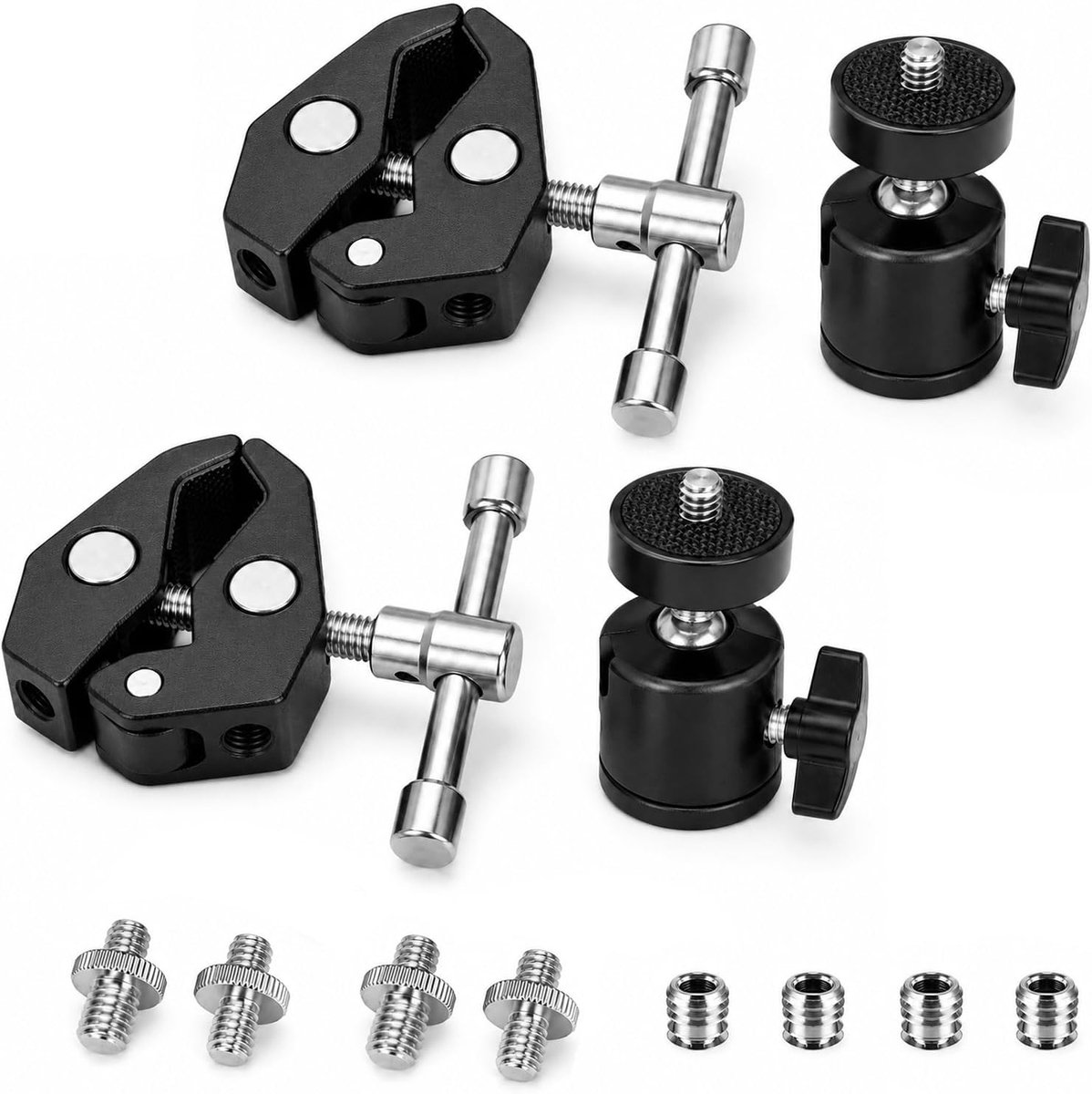 2pcs Tube Clips, Carpentry Clips, Magic Arm Clamp with 1/4" and 3/8" Thread Clips for Accessories, Flash Tripod, LED - ShopVlot