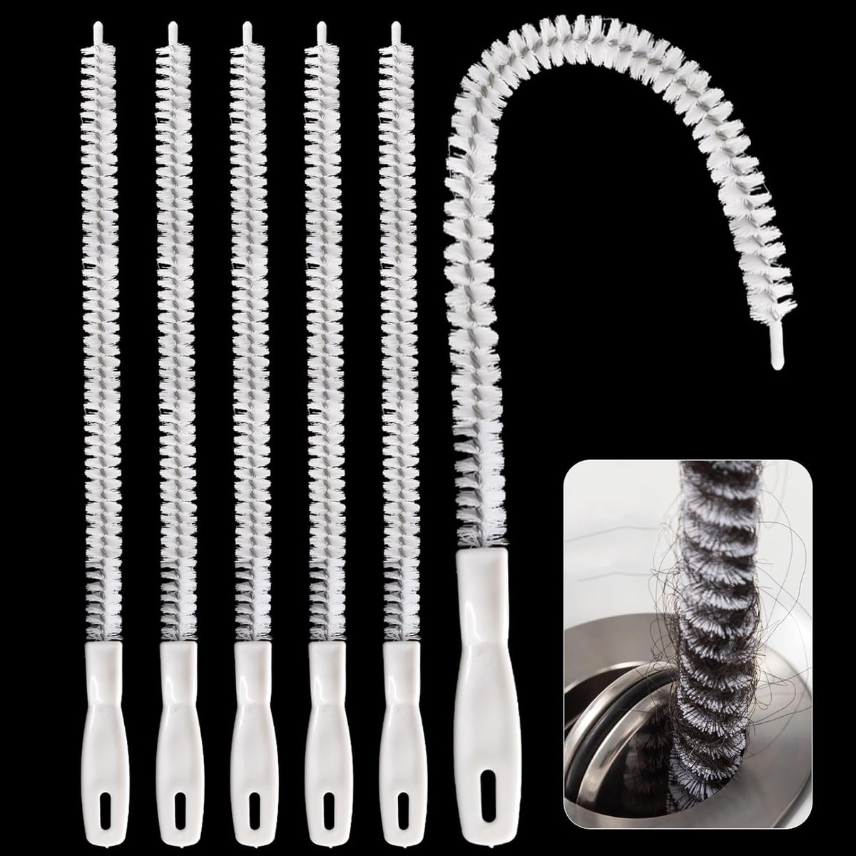 6 Pcs Drain Cleaning Brushes, 45cm Drain Brush, Flexible Drain Cleaning Brush, Universal Cleaning Brush for Kitchens - ShopVlot