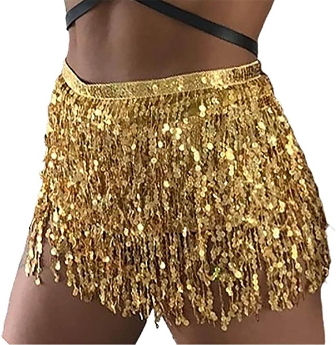 Belly Dance Skirt Hip Belt Sequin Skirt with Tassels Scarf Wrap Wrap Hip Festival Costume for Women and Girls - ShopVlot