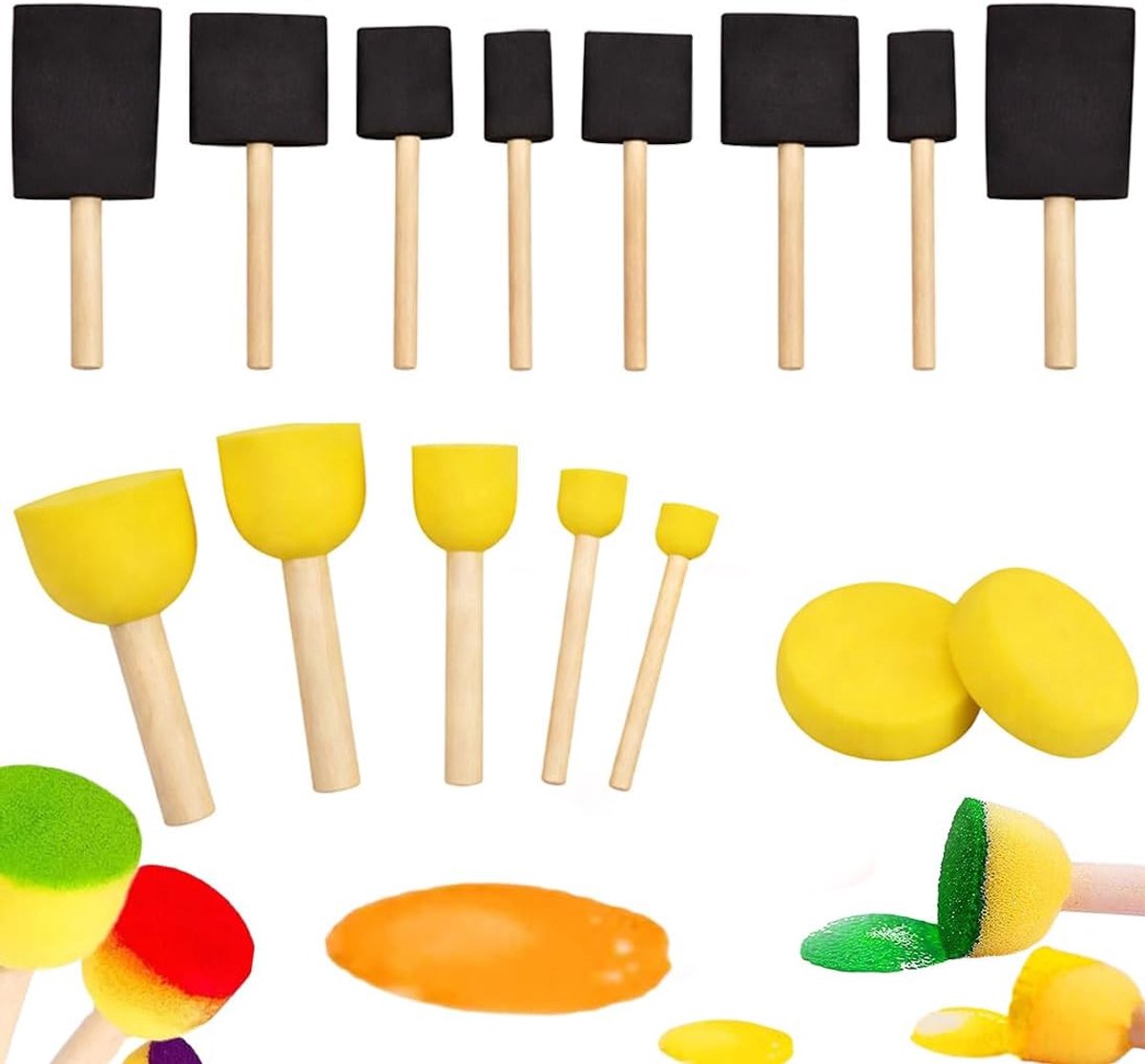 15 Piece Sponge Brush Set, Includes 3 Styles, Round Sponge Brush, Soft Artificial Sponge, Dotted Foam Gun for Acrylic - ShopVlot