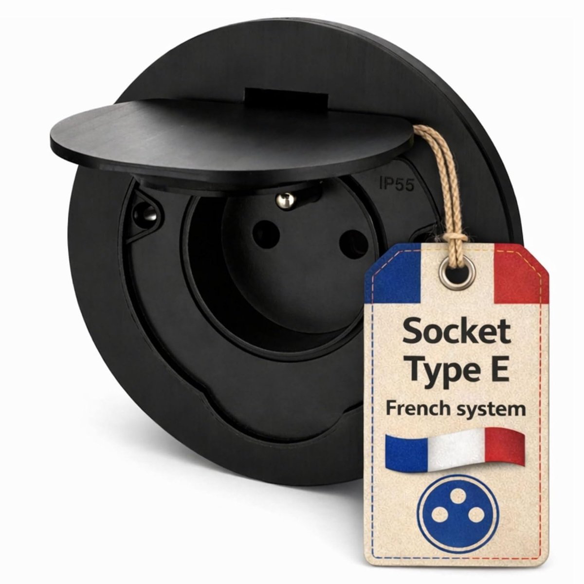 Stainless steel recessed socket, floor socket IP55, hinged lid, plug terminal, type E French - ShopVlot