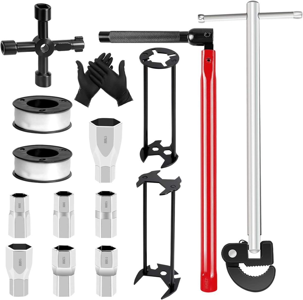 15 Pieces Tap Wrenches Set Universal Faucet Wrenches Stand Up Wrench Multi-Purpose Fixtures Tool for Basins and Tubes - ShopVlot