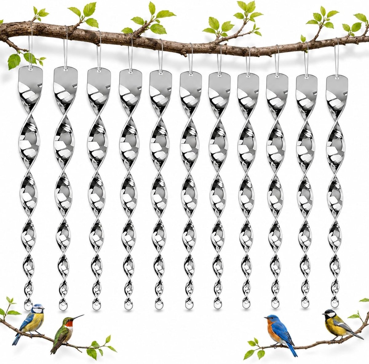 QLK Reflecterende vogelverschrikker, 10 stuks, duivenafweer, balkon, windspiraal, vogelafweer, zilver, reflecterende - ShopVlot