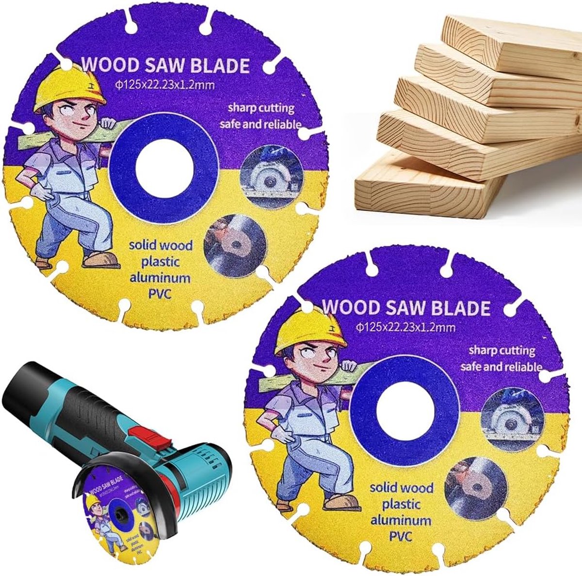 Pack of 2 Cutting Discs 125 mm Professional Carbide Saw Blade for Angle Grinder, Wood, Plywood, Rubber, Plastic, for - ShopVlot