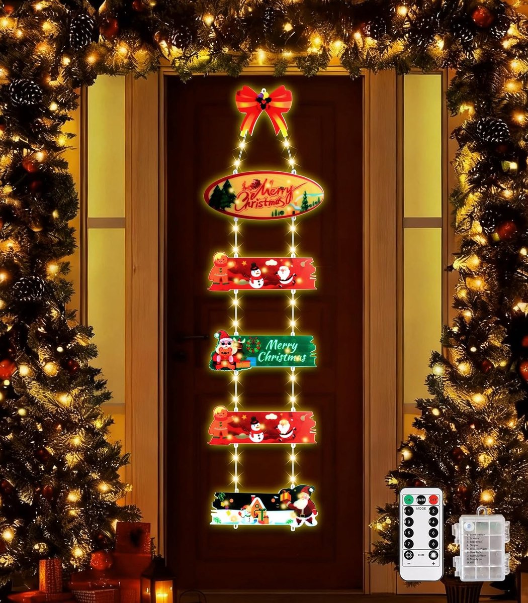 GEEKEO Christmas Fairy Lights String 120 LED Christmas Wreath Door Curtain Light Decoration Ladder Fairy Lights - ShopVlot