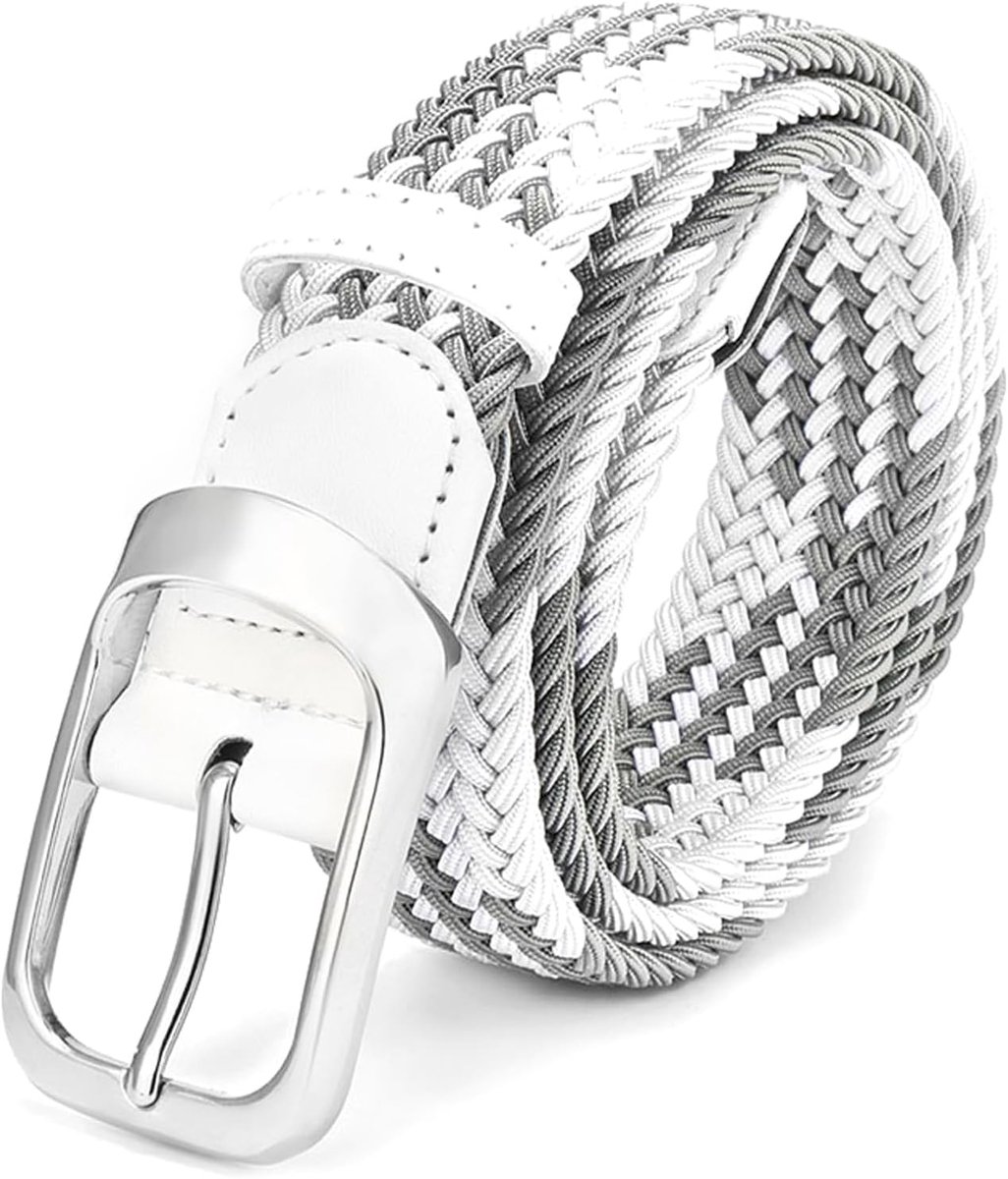Braided Belt Men Fabric Stretch Belt for Men Women, White Grey + L8, 110CM, Waistlenumfang 34 "- 37", white grey + L8 - ShopVlot