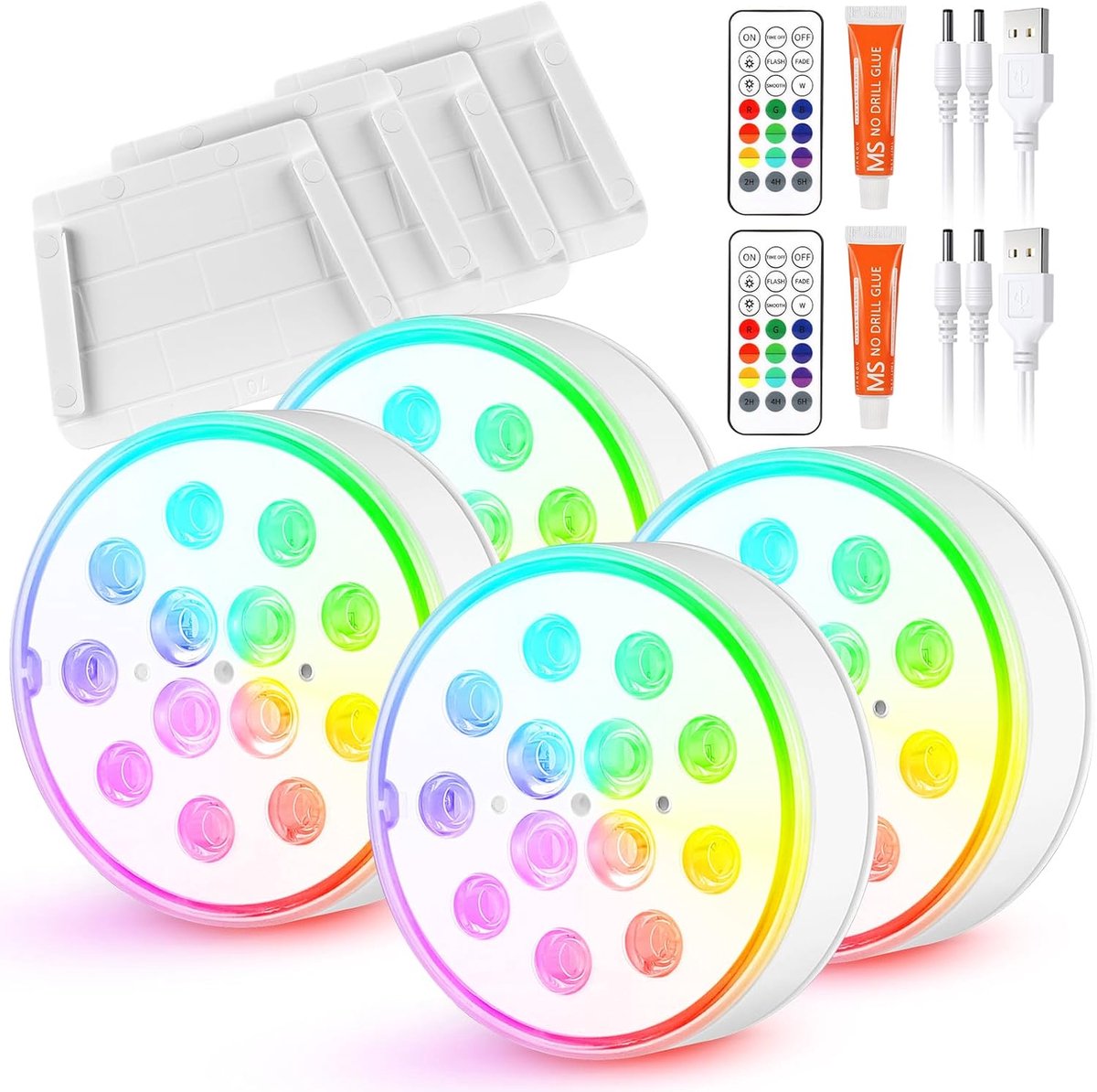 Onderdompelbaar ledlicht, 4 stuks, oplaadbaar, led, zwembad, onderwater, IP68, waterdicht, 16 RGB-kleuren, zwembadlamp - ShopVlot
