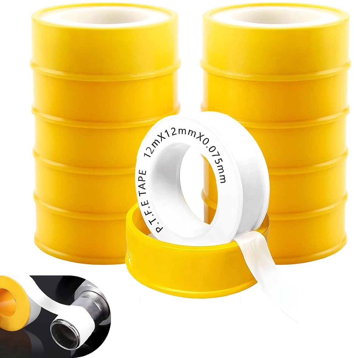 Pack of 10 Teflon Tape, Thread Sealing Tape, 12mm × 12m, PTFE Sealing Tape for Sanitary and Heating Device, Teflon - ShopVlot