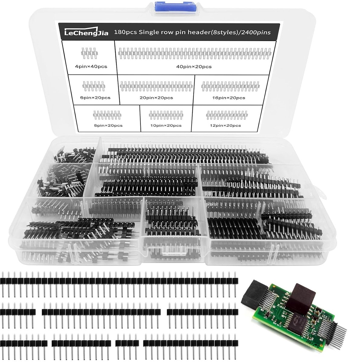 180pcs 2.5mm Straight Single Row PCB, Board Male and Female Pin Header Socket Connector Strip, for Arduino Stackable - ShopVlot