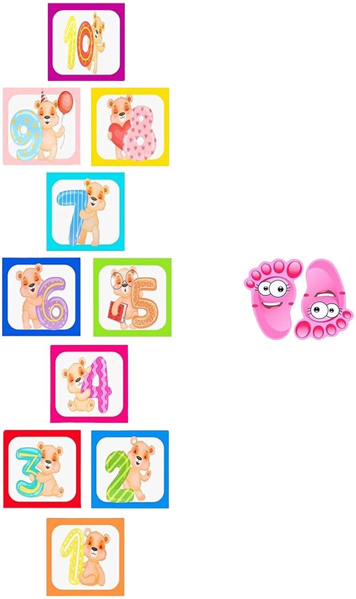 Solidchoice - 10 Stuks Nummer Grid Vloersticker met Voetafdrukken voor Kinderen