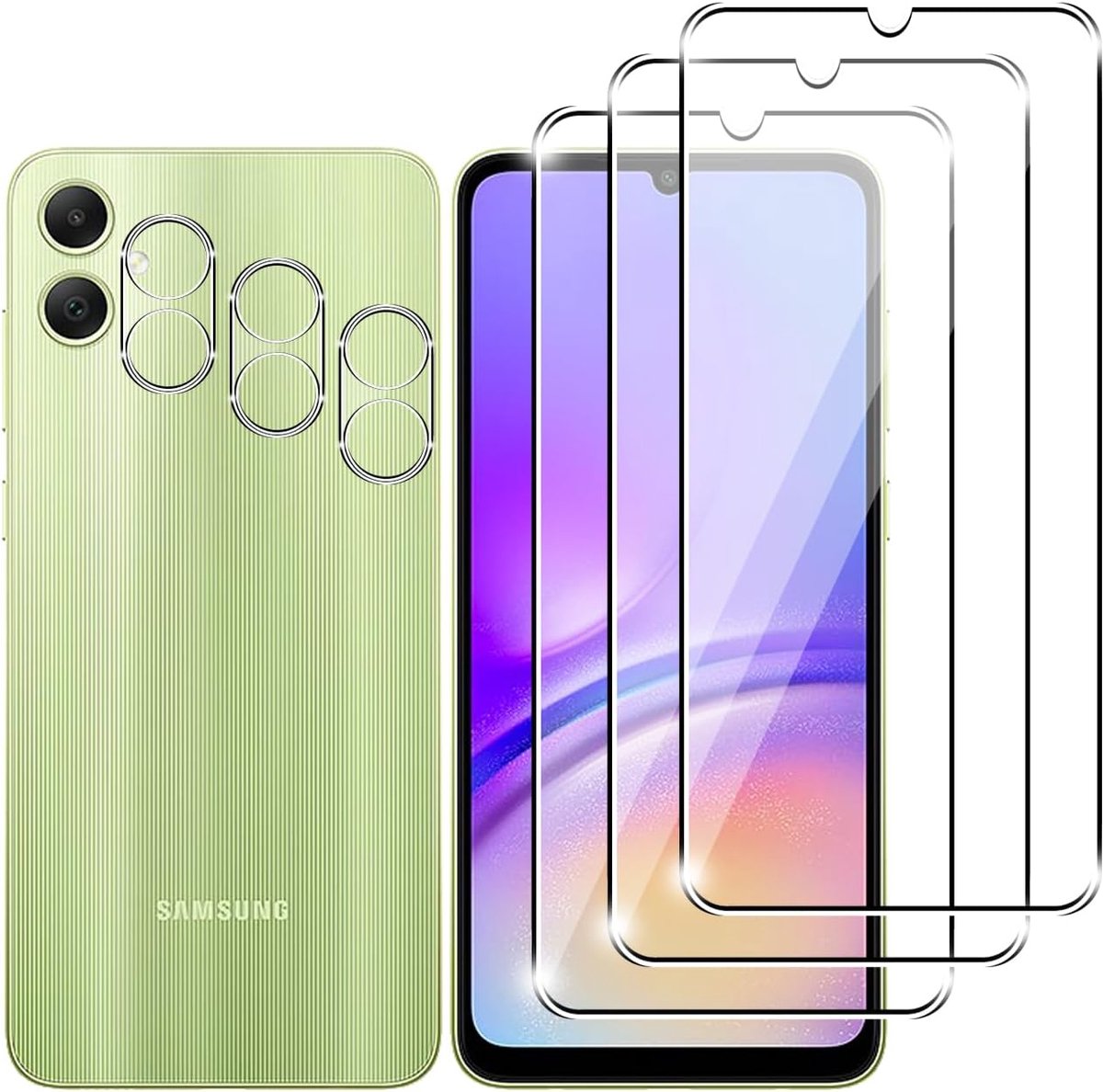 3 + 3 stuks displaybeschermfolie voor Samsung Galaxy A05 5G [3 stuks displaybeschermfolie van gehard glas en 3 stuks - ShopVlot