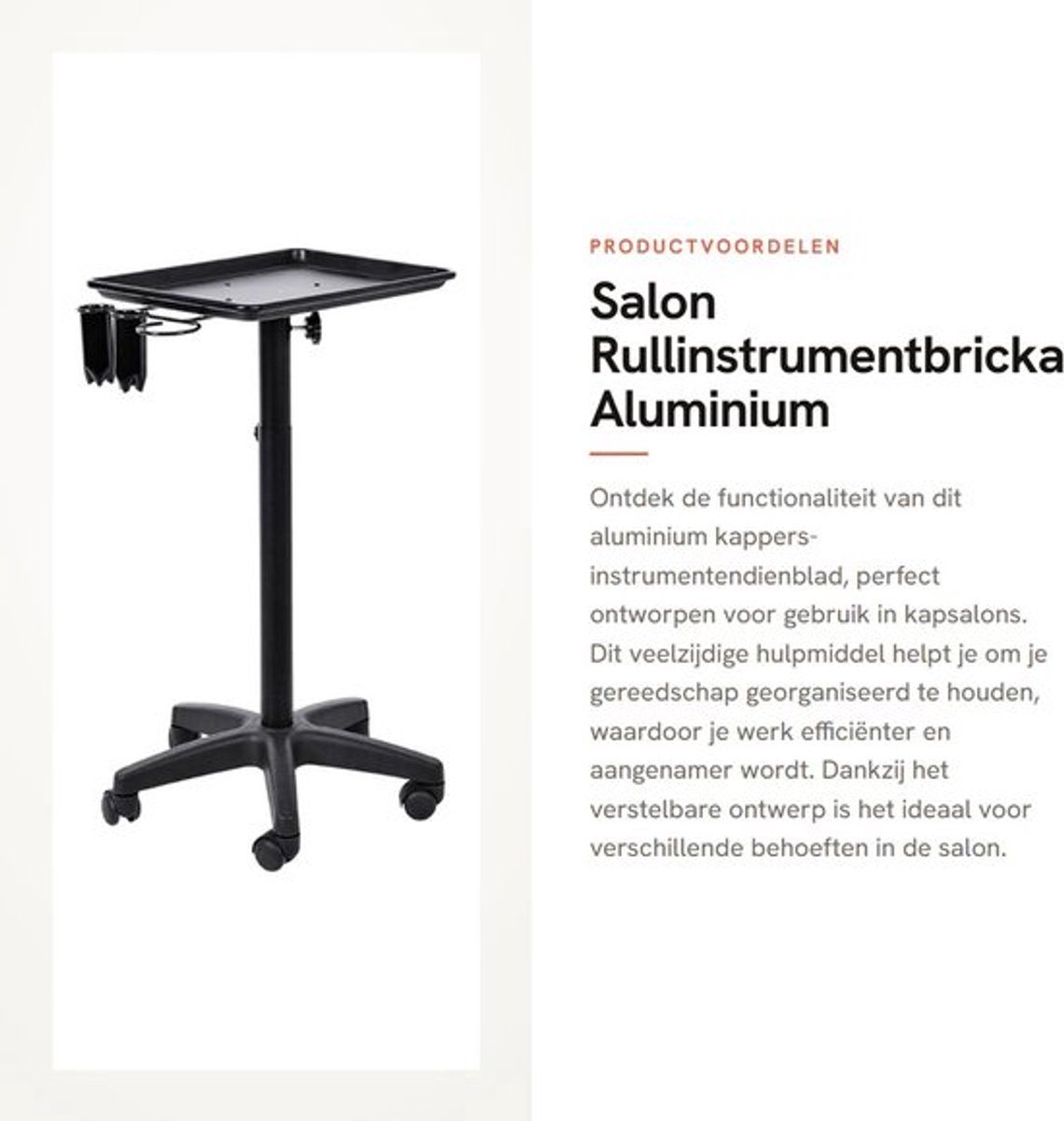 Instrumentbricka Aluminium - Verstelbaar - 45 x 33 x 65 cm - Multifunctioneel - Kappersgereedschap - Hygiënisch en gemakkelijk te reinigen - Salondienblad
