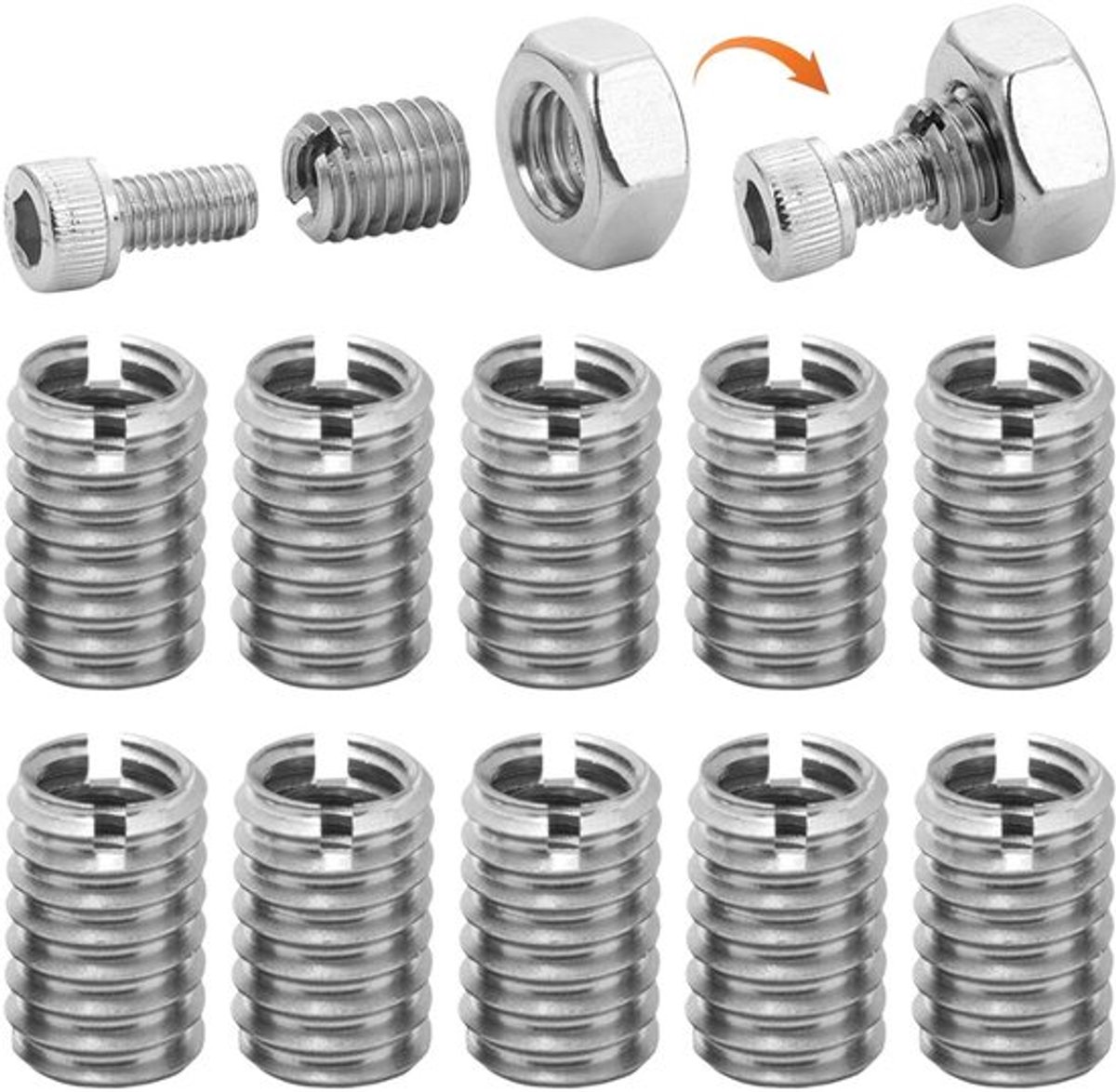Schroefdraadhuls M8 naar M10 - 10 Stuks - Roestvrij Staal - Conversie - Reparatiegereedschap - Corrosiebestendig - Schroefdraadinzet