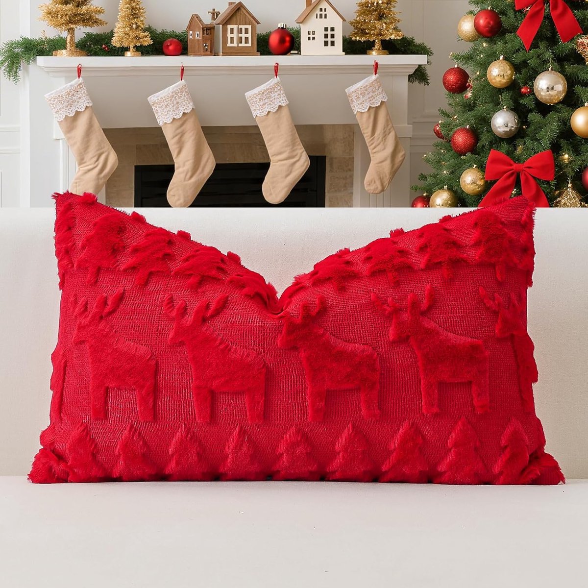 Decoratieve Kussenhoezen 40x60 cm - Zachte Pluche Velours - Luxe Kerststijl - Perfect voor de Bank - ShopVlot