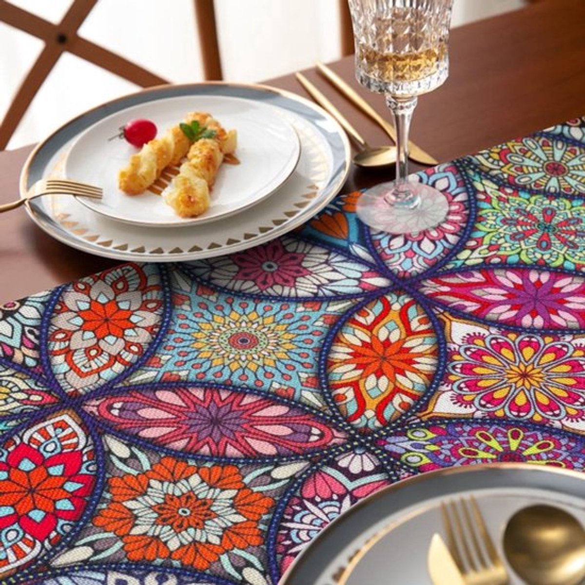 Tafelloper Boho Stijl - Linnen Katoen - 33 x 183 cm - Geschikt voor Eettafel/Salontafel - Gezond Materiaal - Handwas Aanbevolen - Tafelkleed