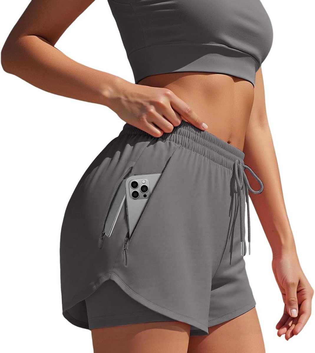 Hardloopshorts dames - met voering - 3 zakken met ritssluiting - elastisch voor sport - ShopVlot