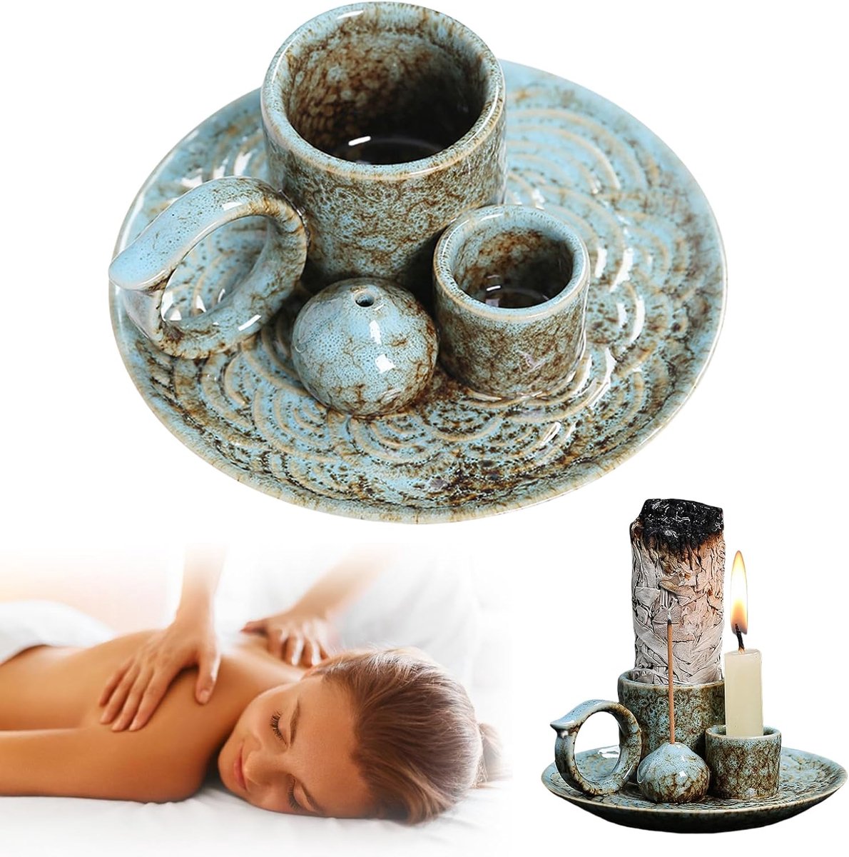 Ceramic wierookbrander - blauwgroene salie - multifunctionele standaard - ideaal voor meditatie - ShopVlot