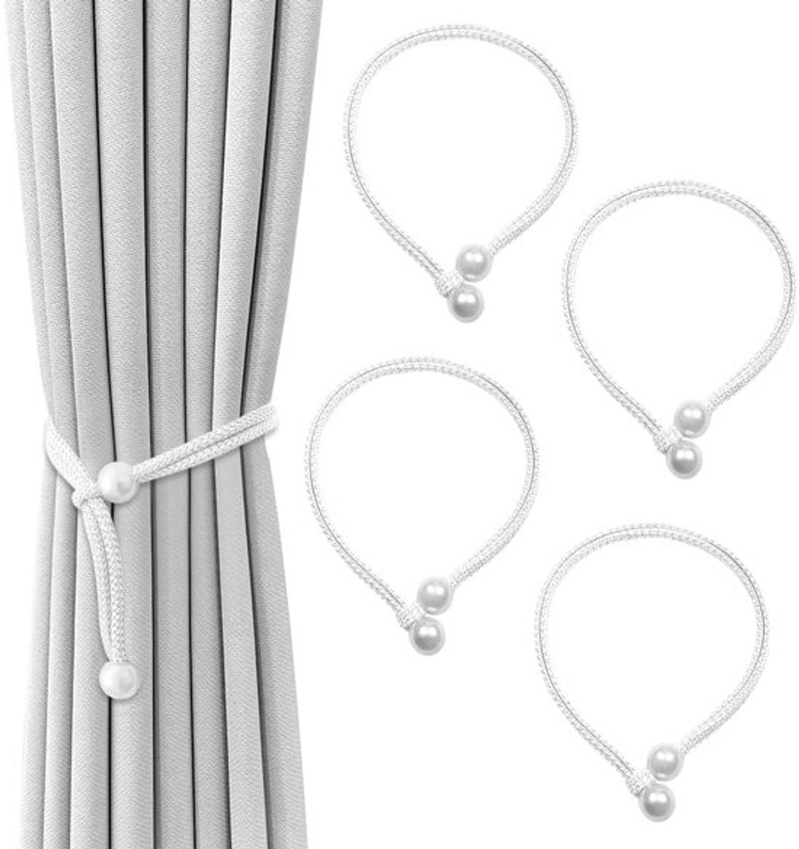 Gordijnhouders Parel Touwgesp 4 Stuks - Elegante Verstelbare Band