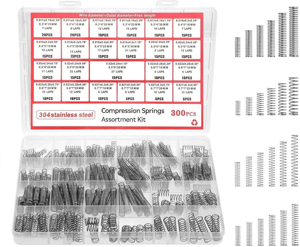 Compressiespringen set 300 stuks - 304 roestvrij staal - 23 maten - ideaal voor DIY en auto-reparaties - ShopVlot