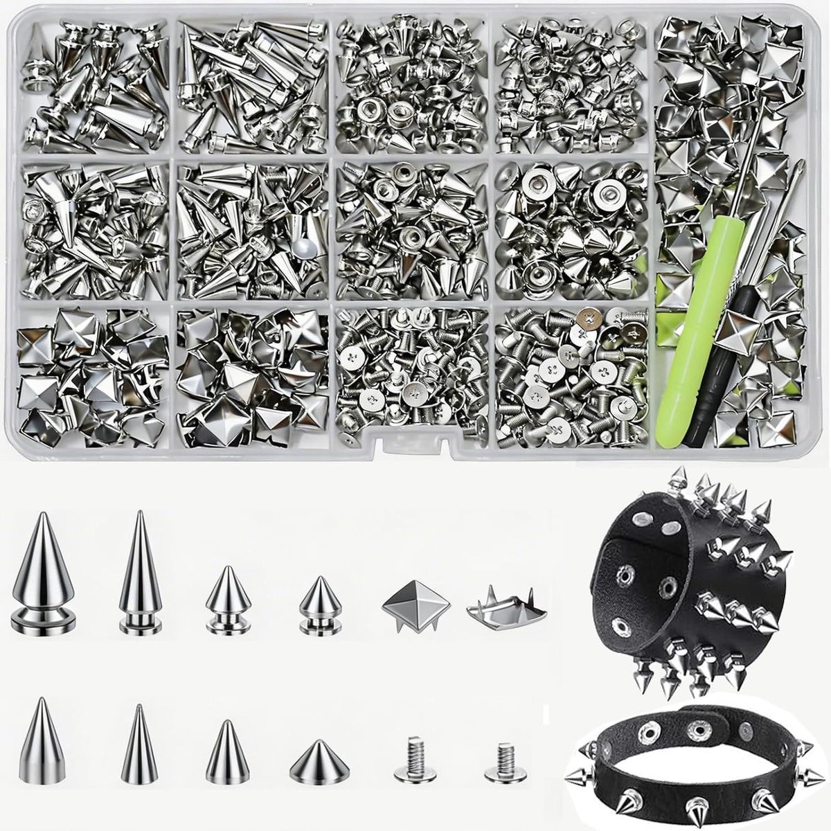 Klinknagels set 600-delig - schroefklinknagels - zilver - compleet met gereedschap voor lederhandwerk - ShopVlot