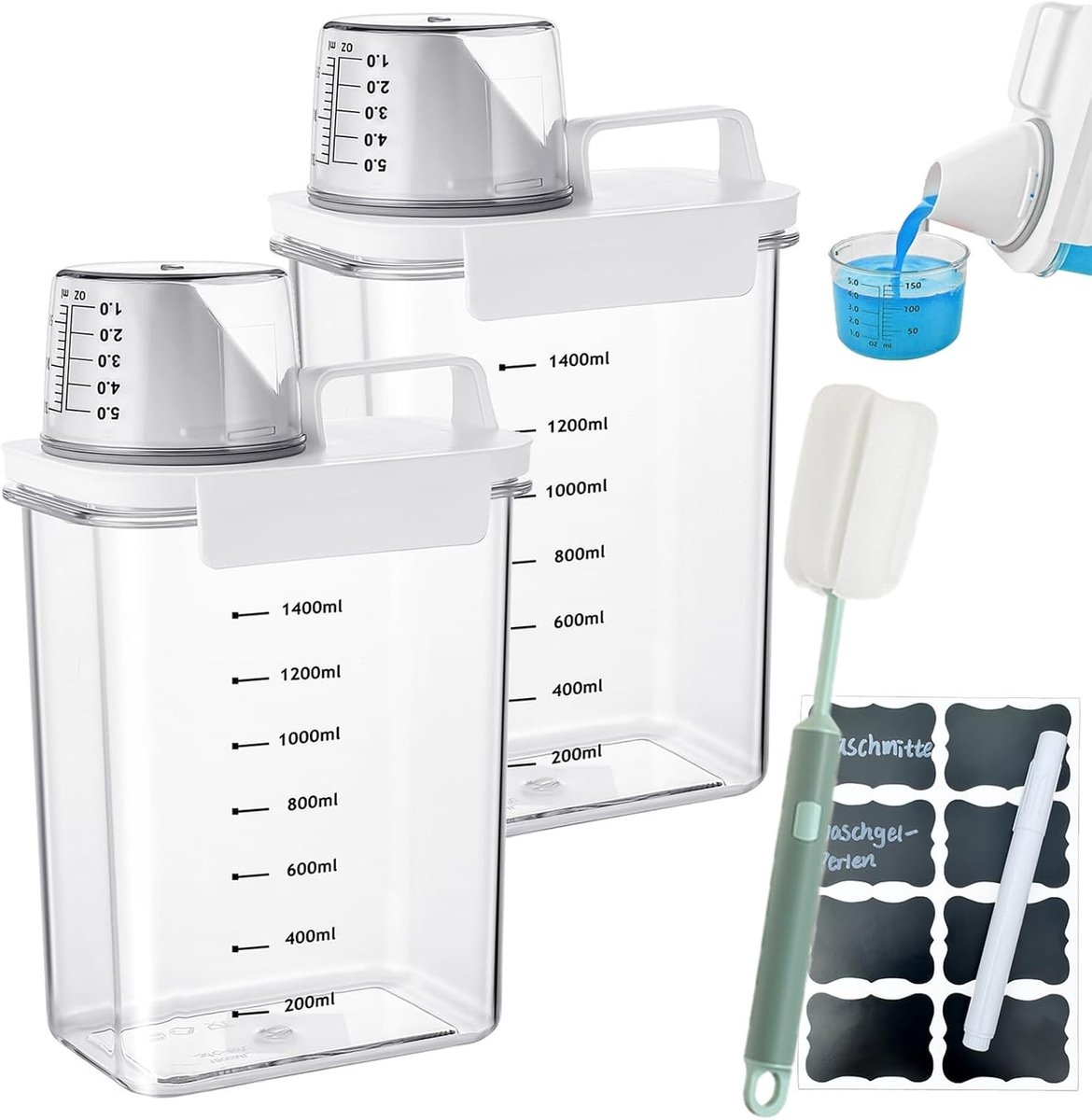 Luchtdichte Dispenser voor Wasmiddel - Transparant - 1800 ml - Multifunctionele Waspoederdoos - Voor Thuisgebruik