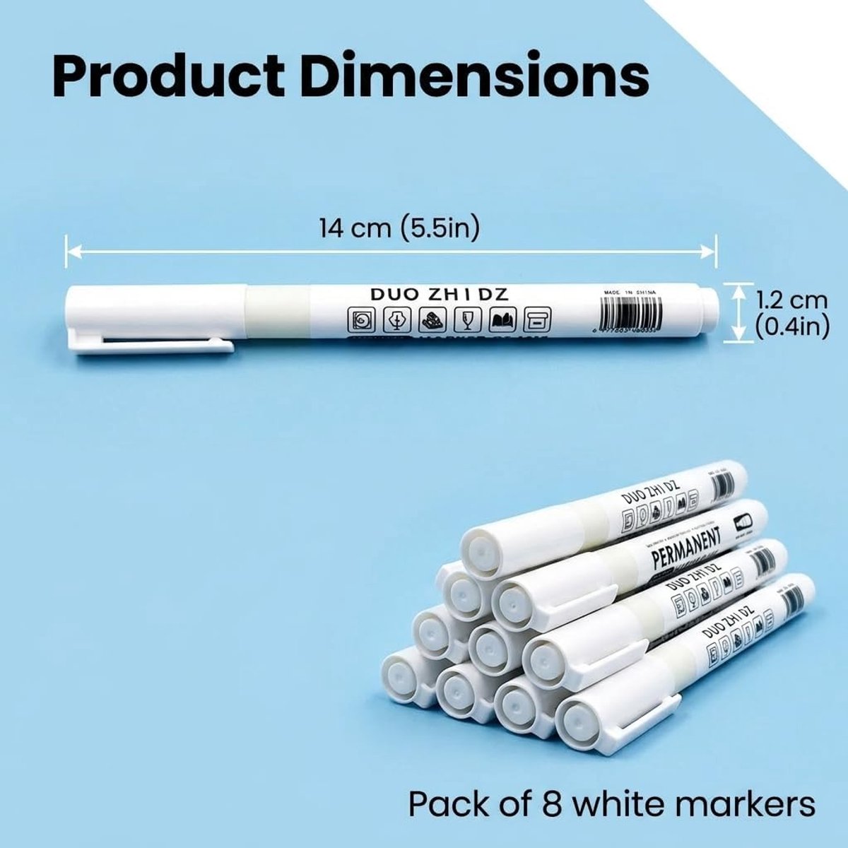 Set van 8 permanente markers - witte acrylstiften - waterdicht en sneldrogend - perfect voor diverse oppervlakken - ShopVlot