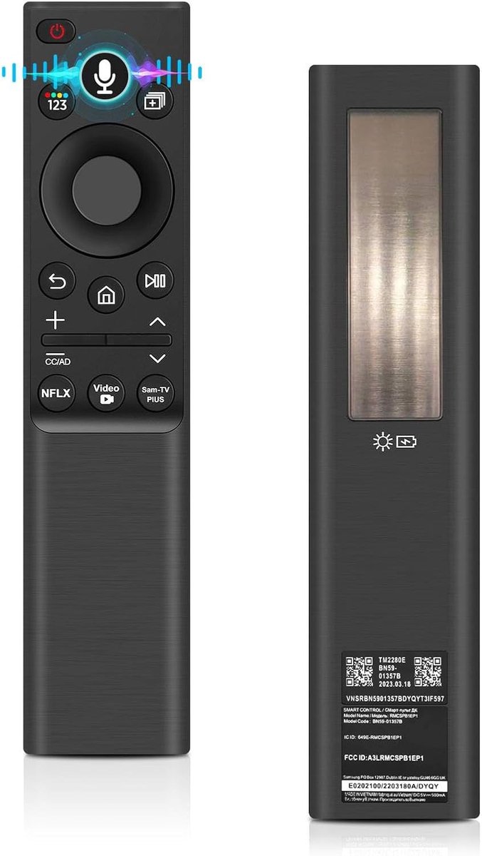 Vervangende afstandsbediening voor Smart TV - Zonne-oplaadbaar - USB-C en spraakbesturing - ShopVlot
