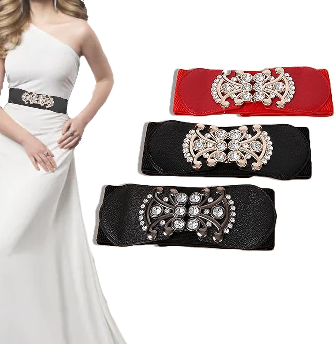 Dames vintage rek riem - stretchy cinch riem - elastische tailleband - voor casual en zakelijke outfits - ShopVlot