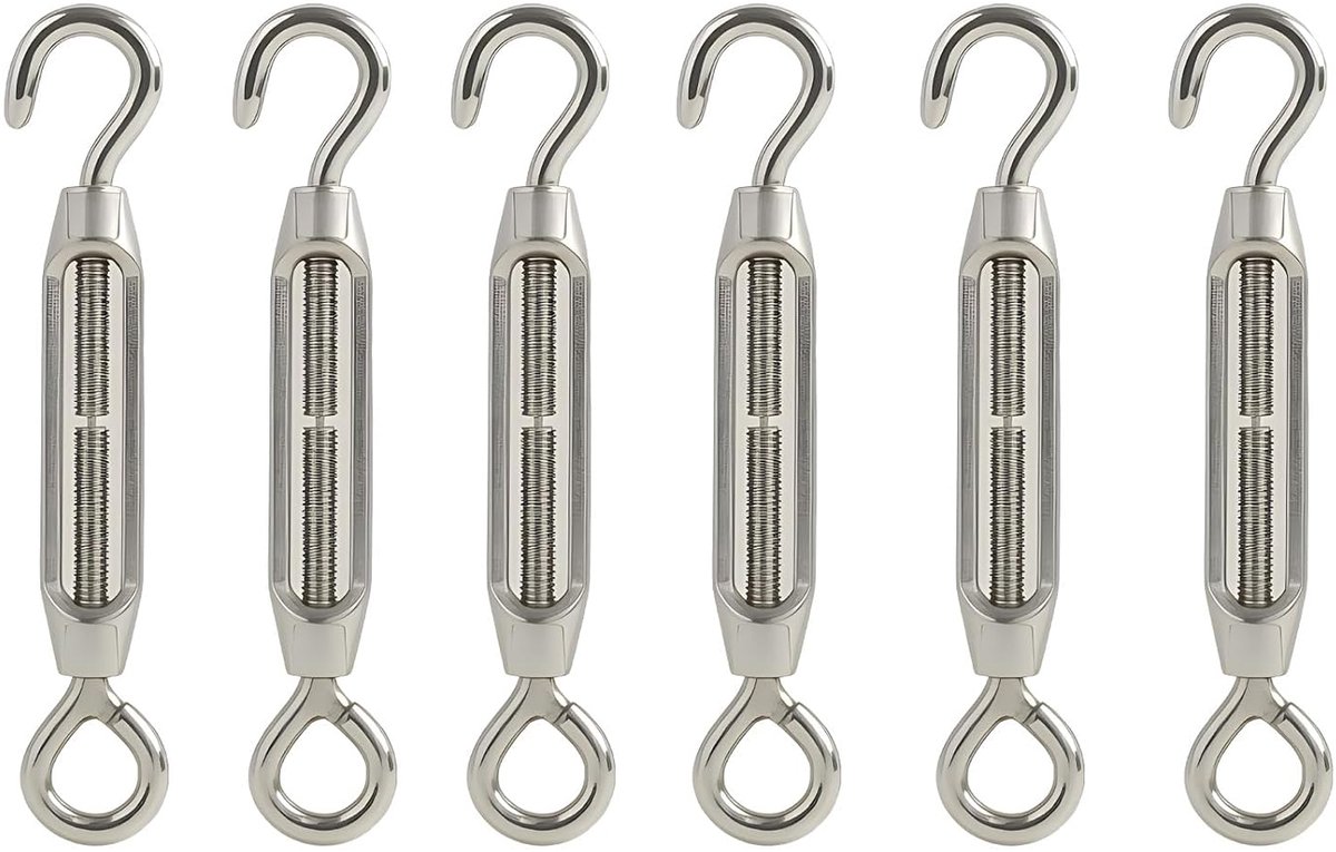 M4 Ringverstellers 6-pack - RVS - Roest- en corrosiebestendig - Ideaal voor het bevestigen van touwen - ShopVlot