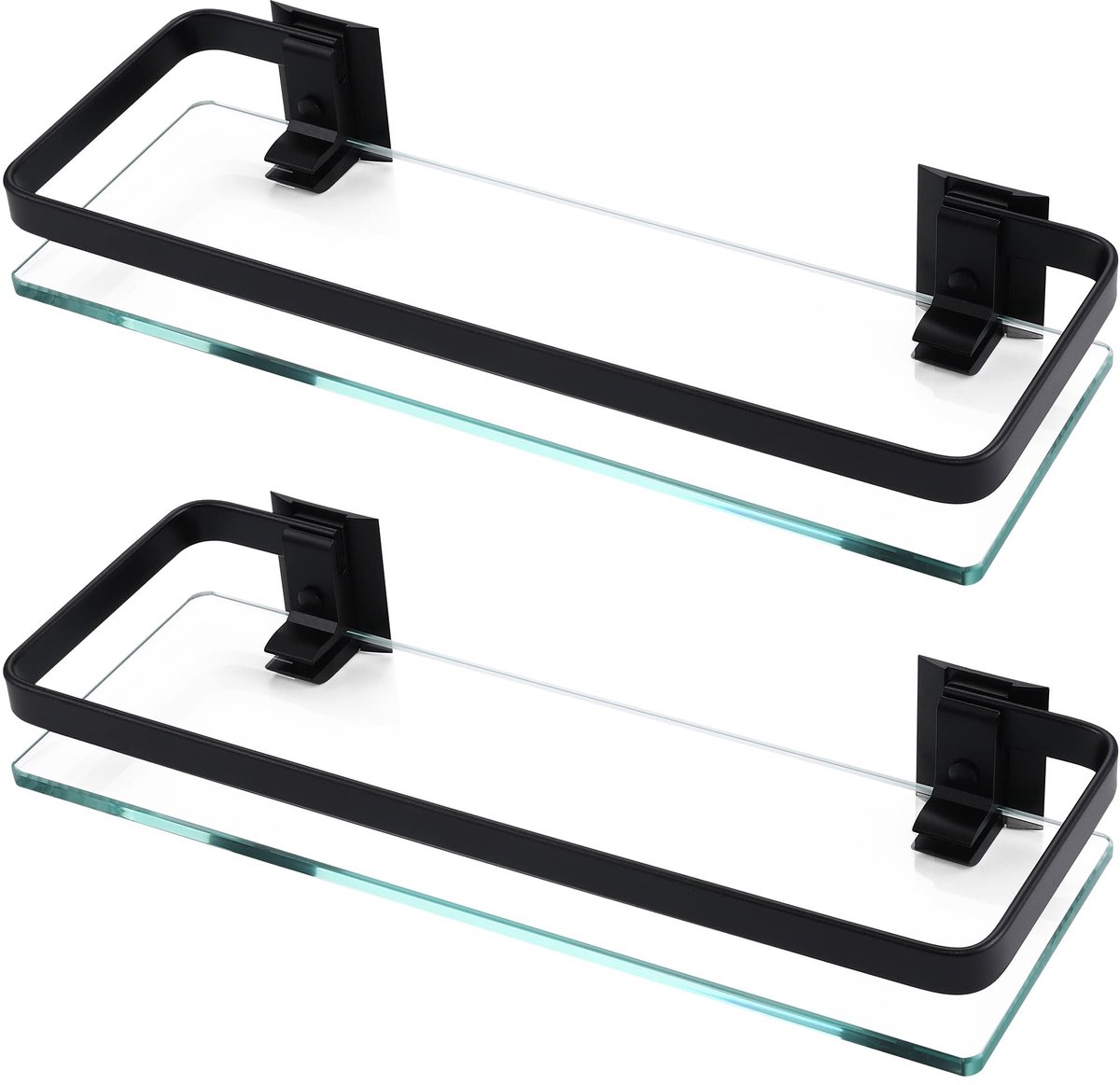 Solidchoice - Glazen Doucheplank, Wandplank van 8 mm, Matte Zwarte Aluminium Bevestiging