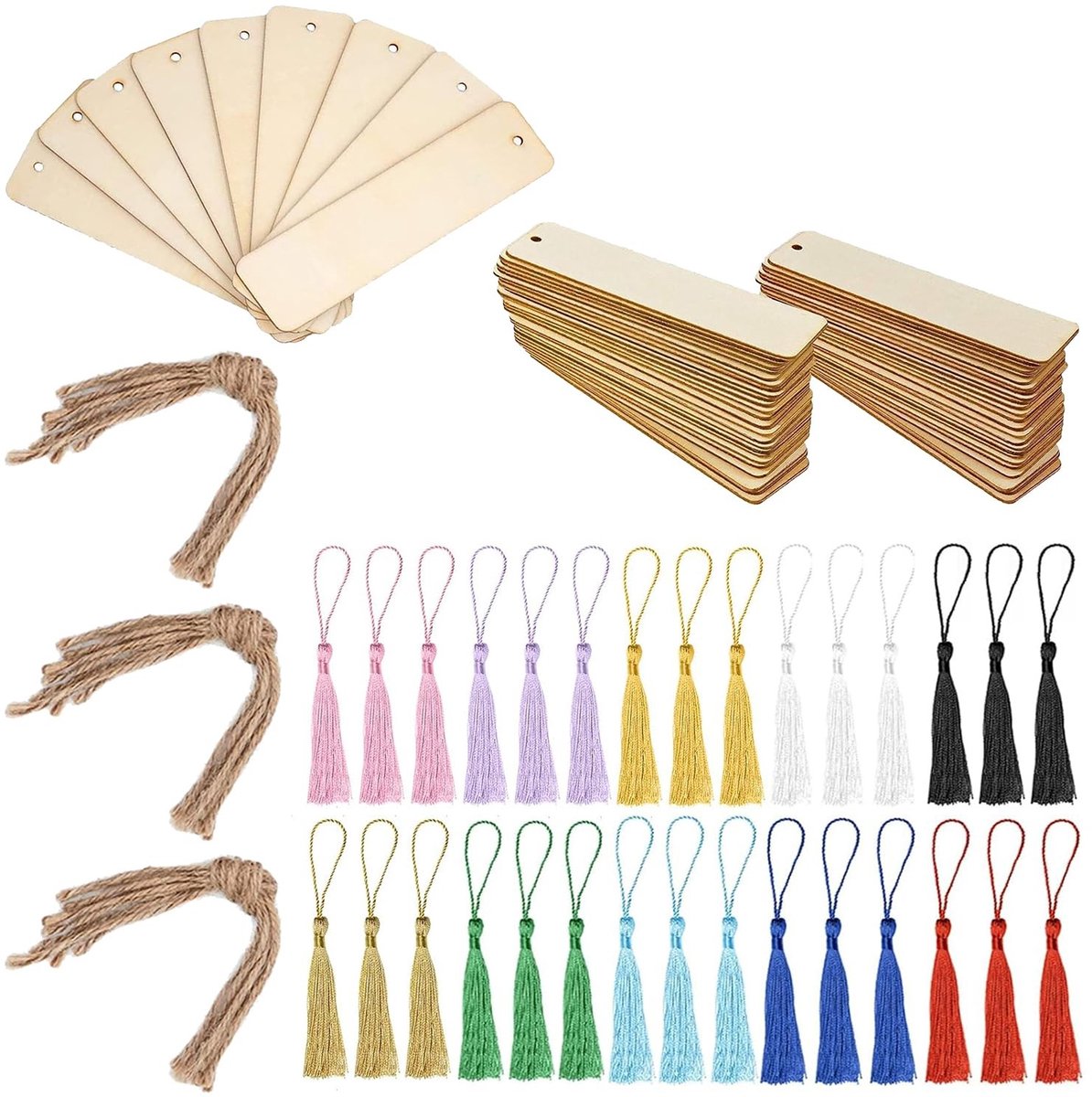 Solidchoice - Set van 30 Houten Boekenleggers met Touwtjes
