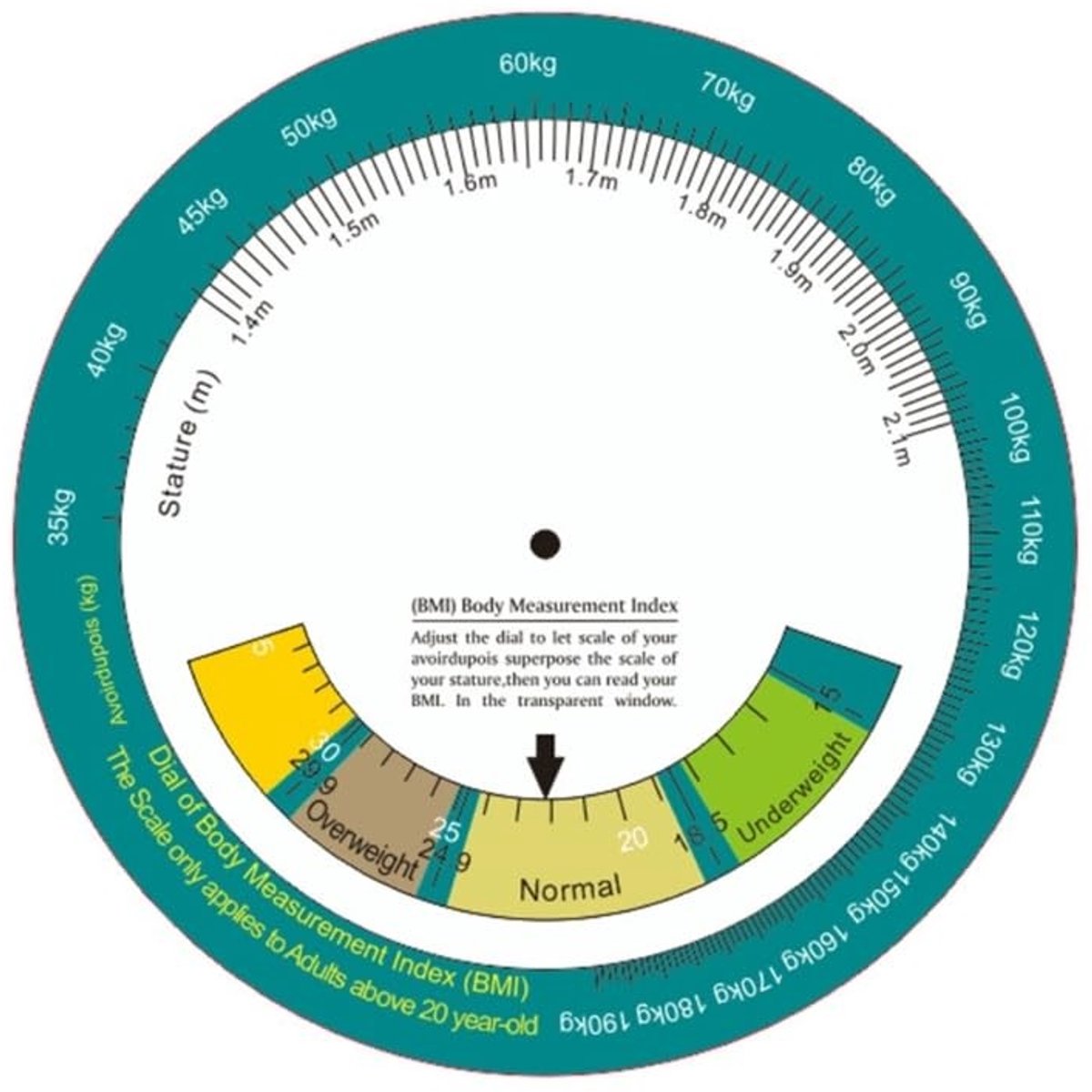 Solidchoice - BMI Body Mass Index Wheel Calculator voor Volwassenen