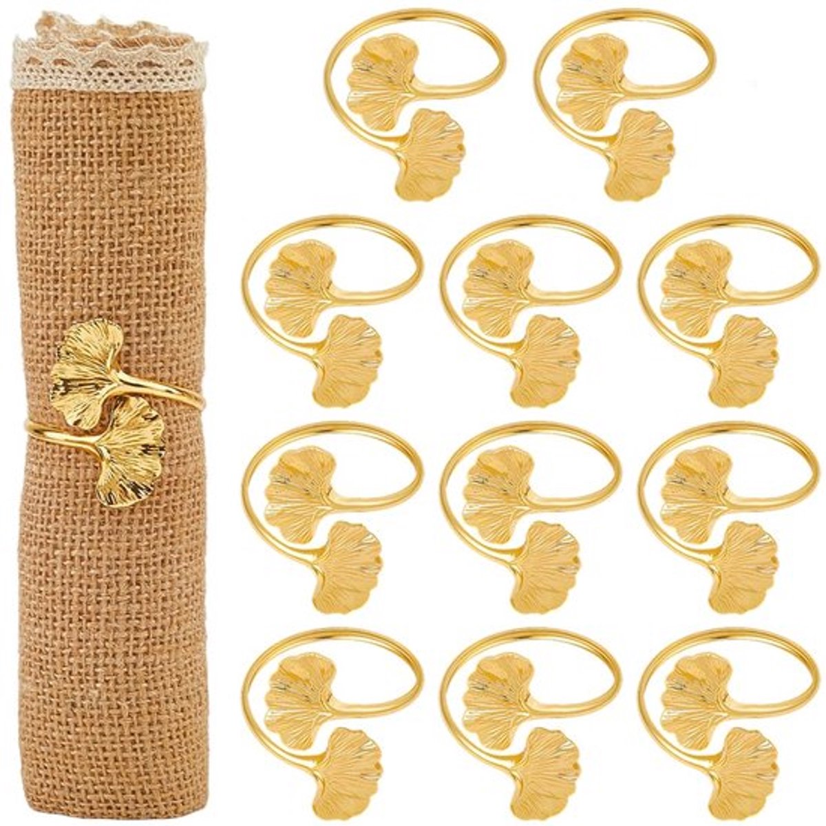 12 stuks Ginkgo blad servetring goud metaal ijzer elegante bladeren diner servet gespen tafeldecoratie servetringen houder set voor Kerstmis Thanksgiving bruiloft banket feest