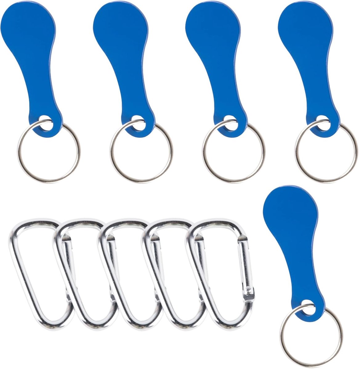 Winkelwagentje verwijderaar set - 5 metalen sleutels - met karabiners - handig voor boodschappen - ShopVlot