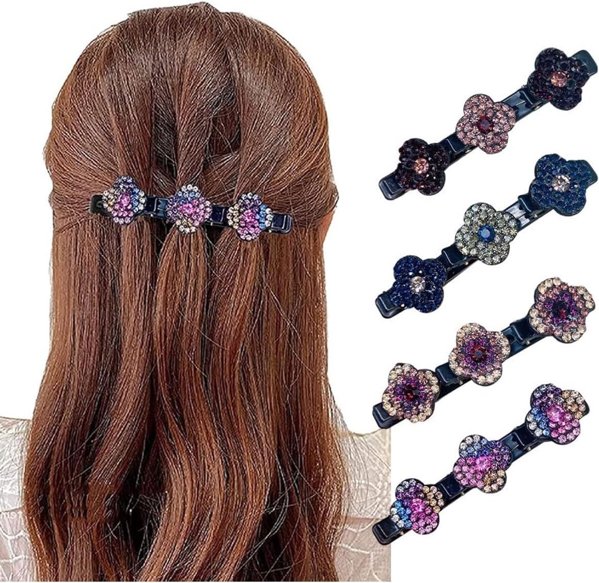 Haarspelden met Strass - 4 Stuks Dubbelzijdige Haarclips - Glitterende Kristallen - Voeg Glamour Toe aan Je Look - ShopVlot