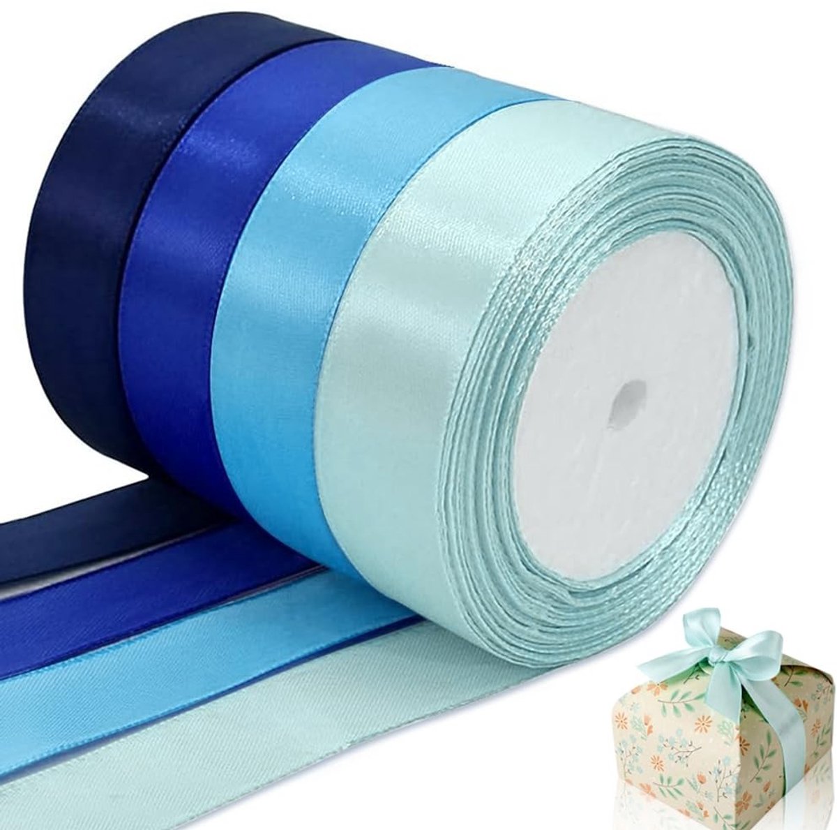 Solidchoice - Set van 4 Blauwe Satijnen Cadeaulinten