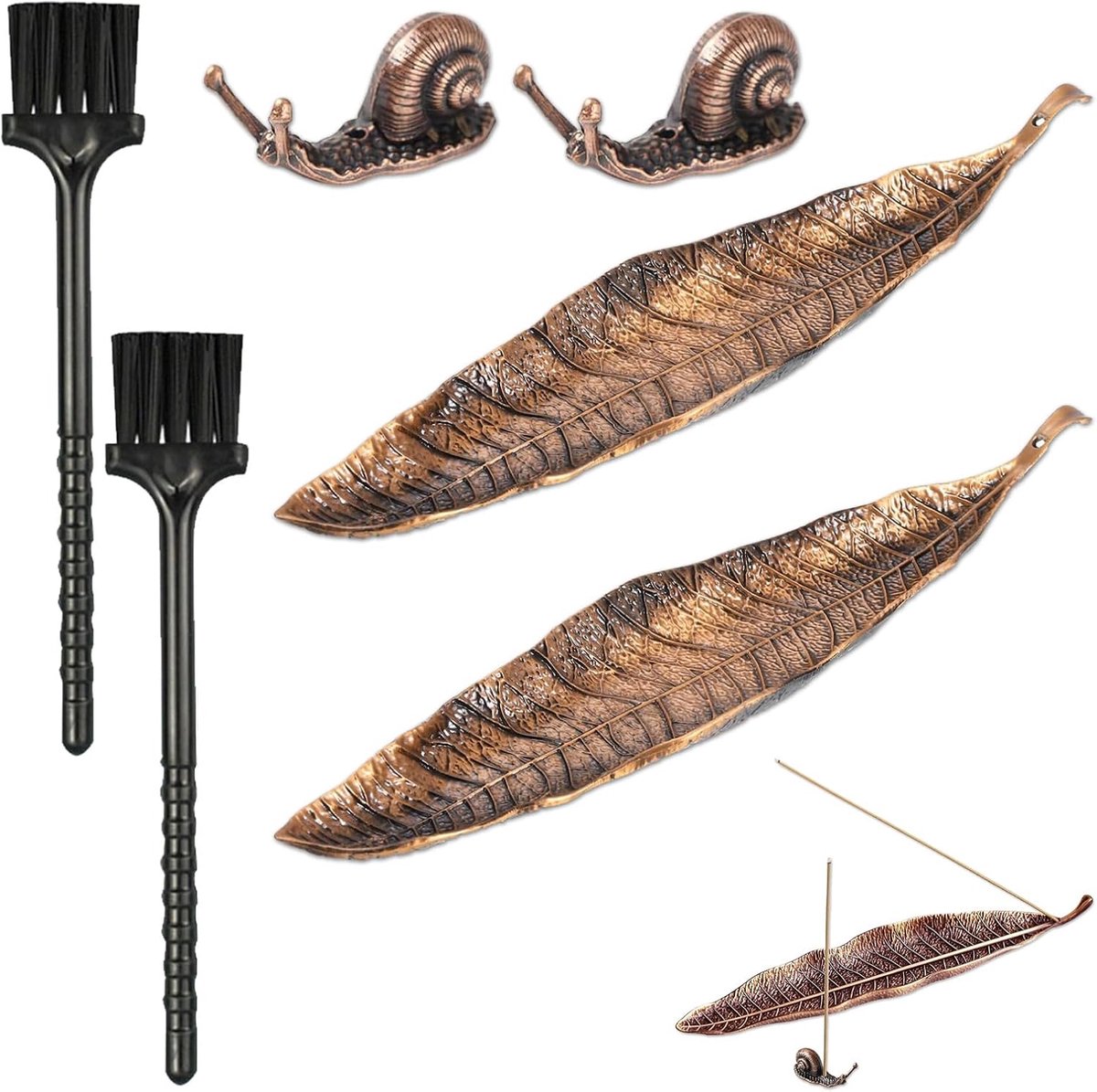 Wierookhouder set van 4 - bronzen met metalen bladeren - antiek ontwerp - perfect voor meditatie en yoga - ShopVlot