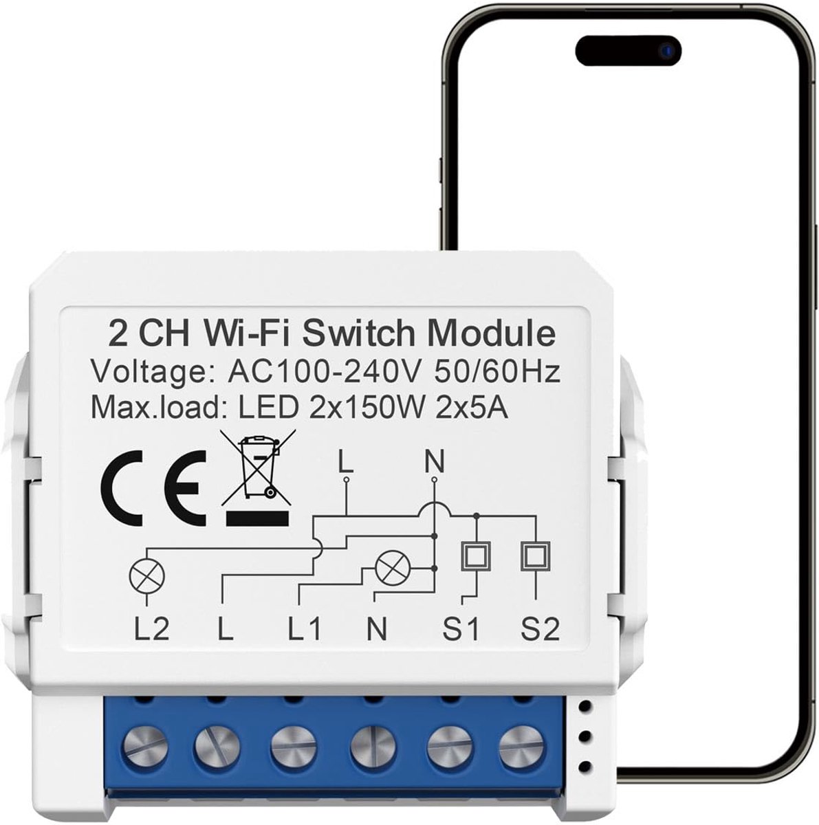 WiFi Smart Switch, WiFi Smart Relay Switch, Mini Smart Light Switch, 2 Way 2 x 5A Neutral Conductor Needed for Home - ShopVlot