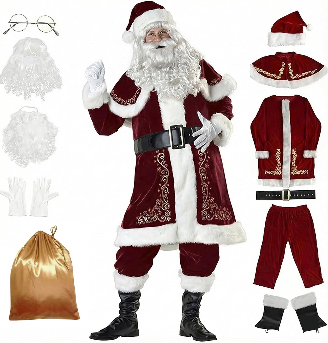 EOZY -Adult Santa Costume Set Red Christmas Party Suit - ShopVlot