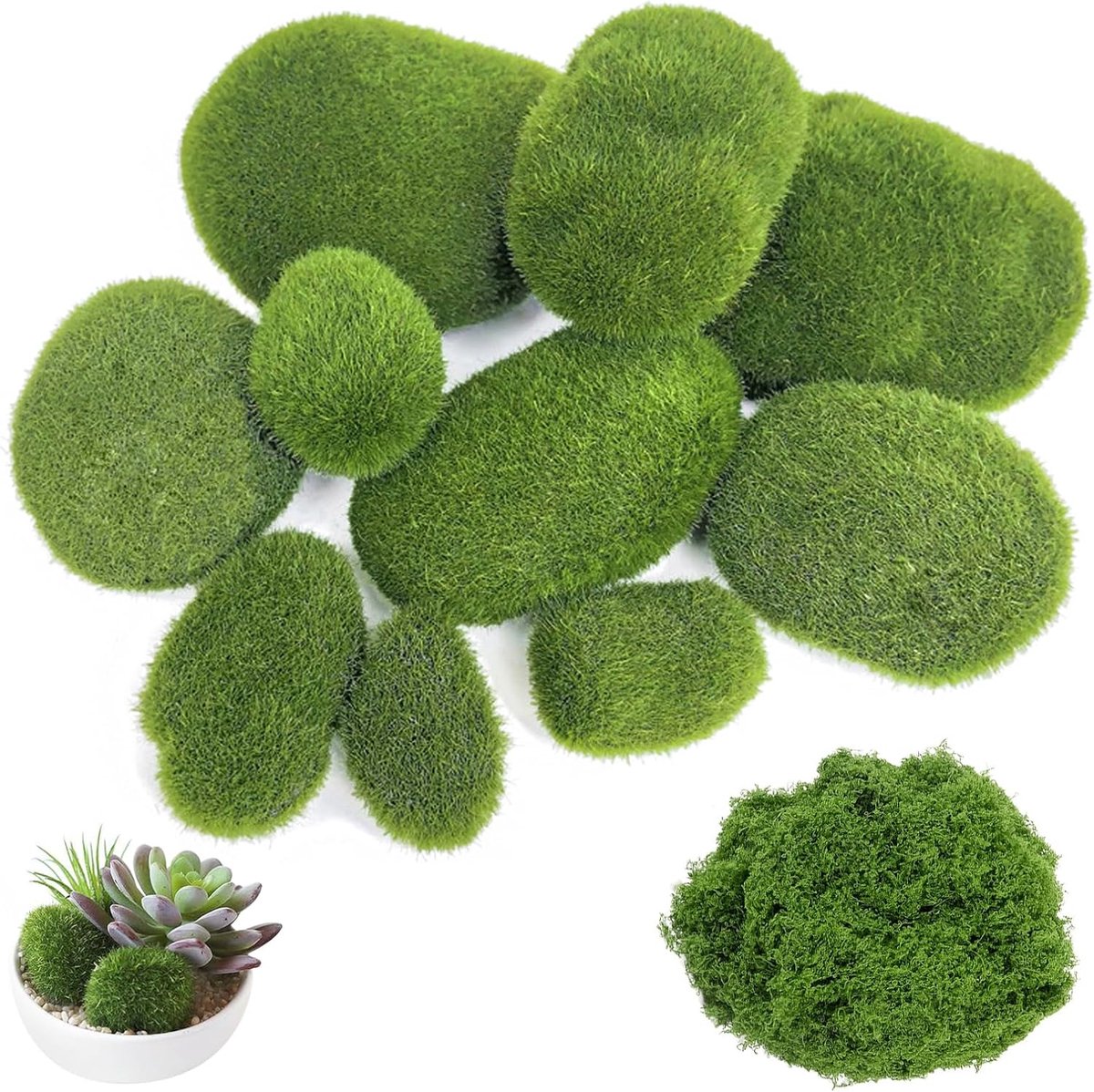 Pack of 11 Ball Moss Green Craft Moss Artificial Moss Terrarium Moss Balls for Flower Arrangements Garden Terrariums - ShopVlot
