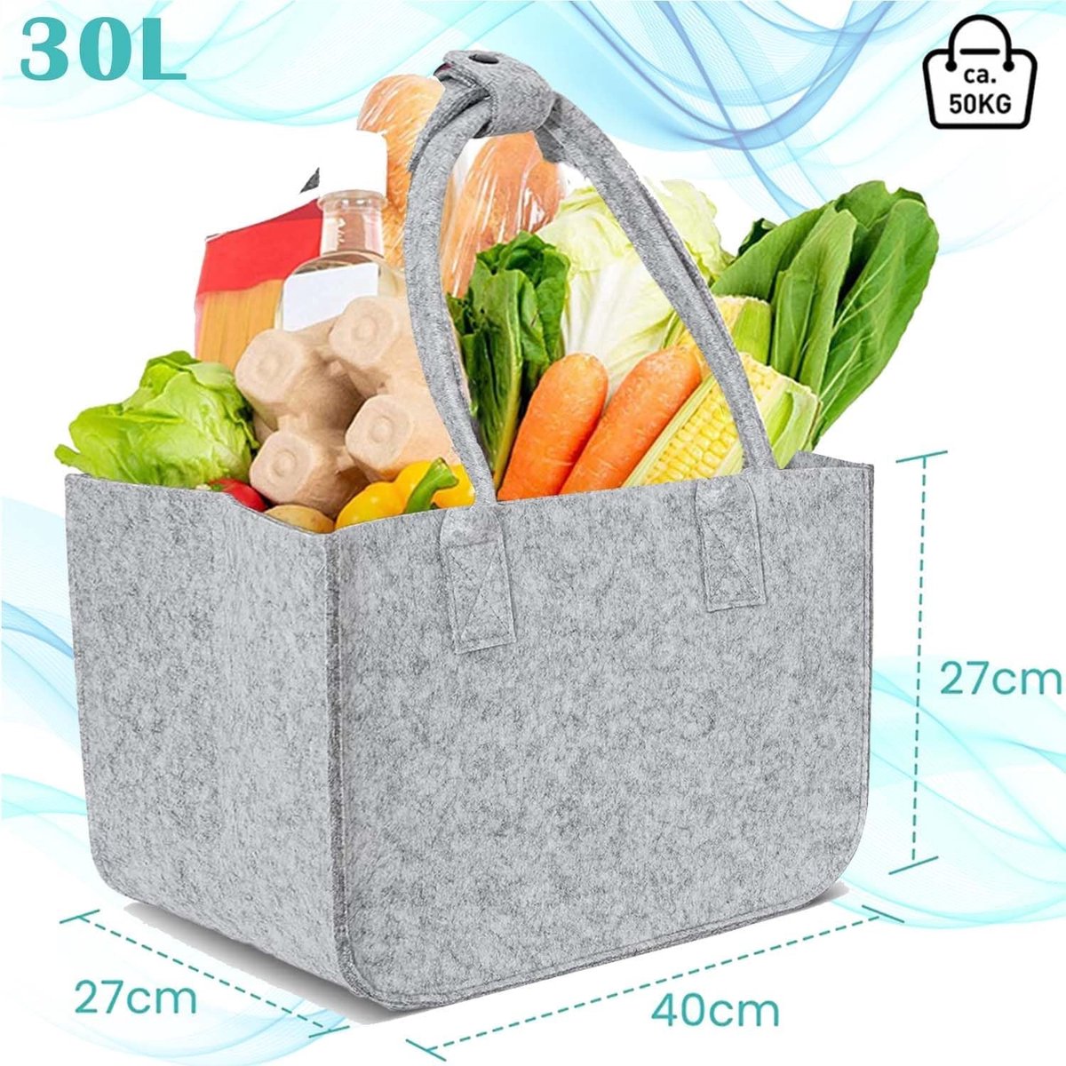 Grote Vilt Shopper Tas Set van 2 Stuks, Vouwbare Winkelmand met Lange Handvatten, Stevige Tas met Binnenvak voor Hout en Boodschappen