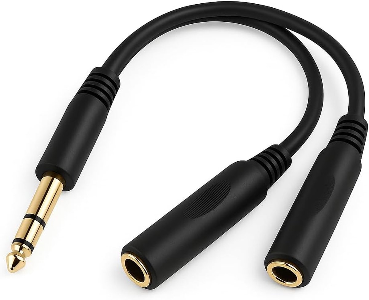6.35mm Jack Splitter Cable, 20cm, TRS Stereo Plug to Dual 6.35mm Stereo Jack, Splitter Cable for Headphone and - ShopVlot
