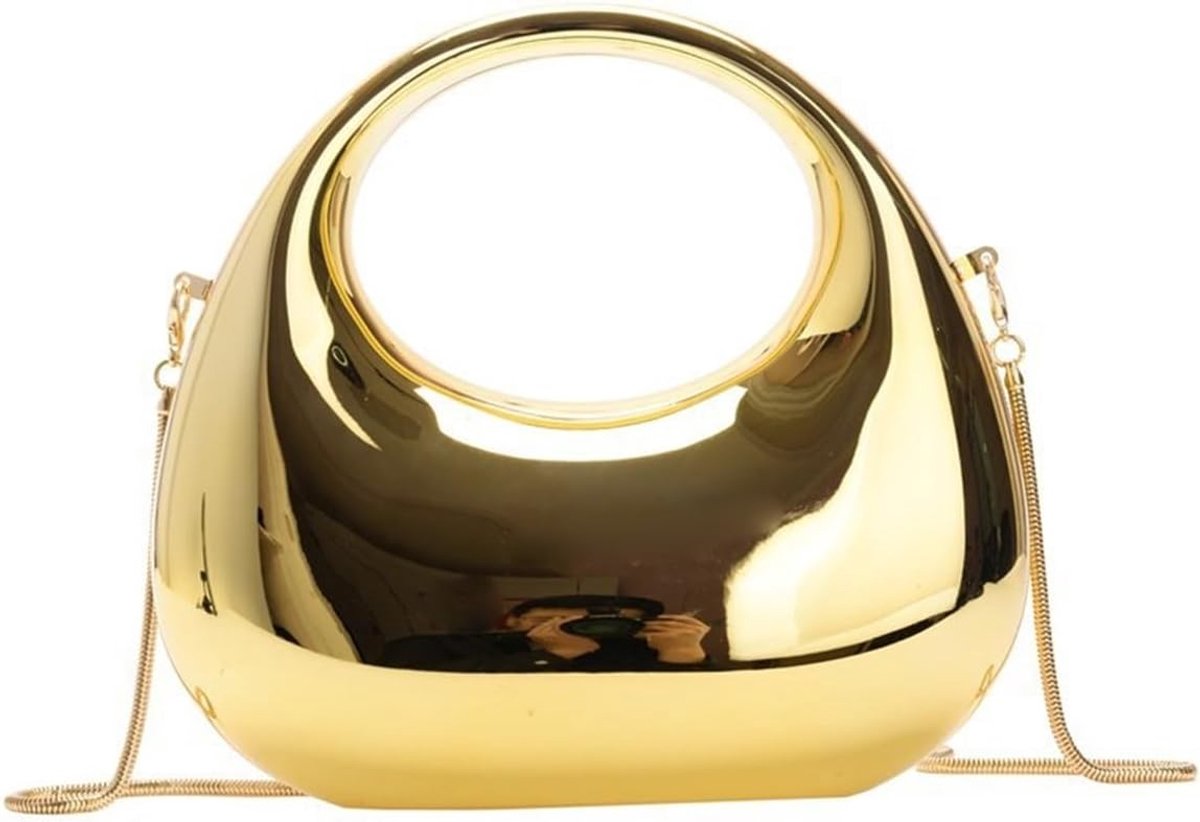 Small Acrylic Clutch Women's Moon Shape Evening Bag with Chain Party Cocktail Wedding Gold Handbag Ladies - ShopVlot