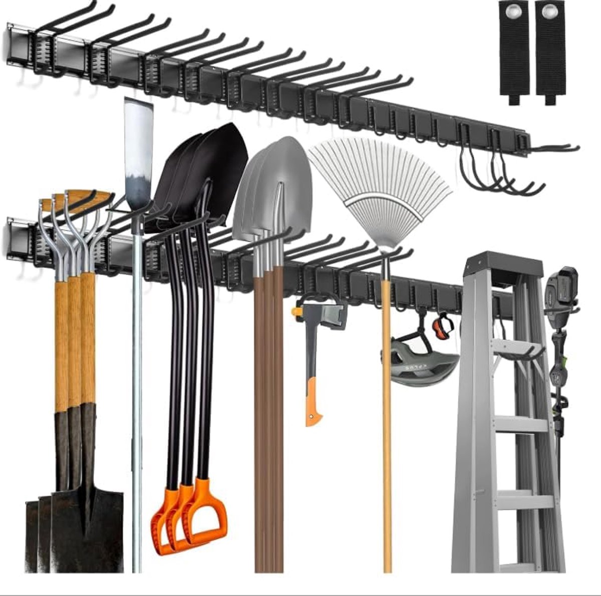 Wandrek, metalen houder voor tuingereedschap, gereedschapshouder, wandgereedschapsset voor werkplaats, garage, zwart - ShopVlot