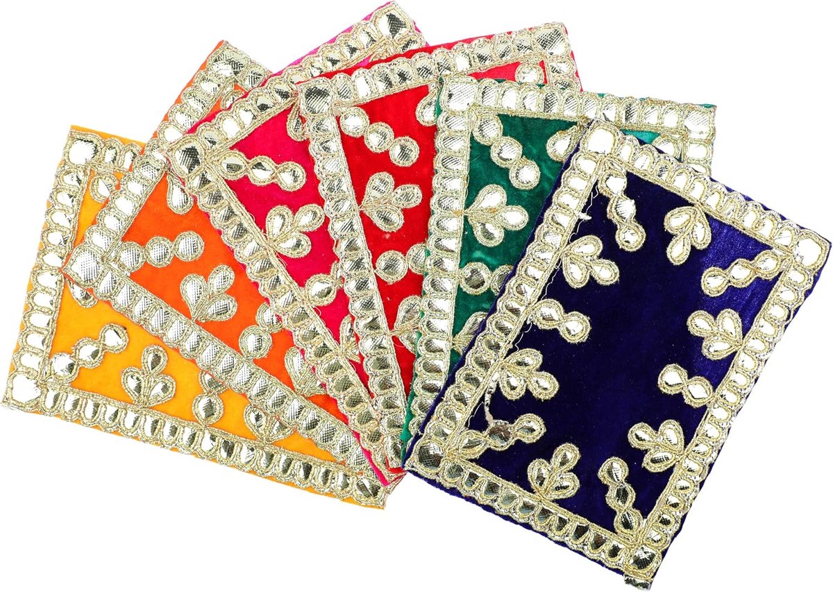 Set of 6 Small Mat Aasan Velvet Pooja Cloth Decorative Cloth (Size:-6 Inch X 4 Inch) for Multipurpose Indian - ShopVlot