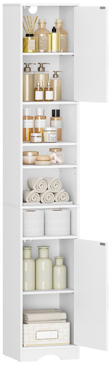 Hzuaneri Badkamerkast, Hoge Badkamerkast, Smalle Badkamerkasts, Opbergkast met Open Vakken, Verstelbaar Rek, voor Kleine Ruimtes, voor Badkamer, Woonkamer, Modern, 30 × 30 ×180 cm, Wit